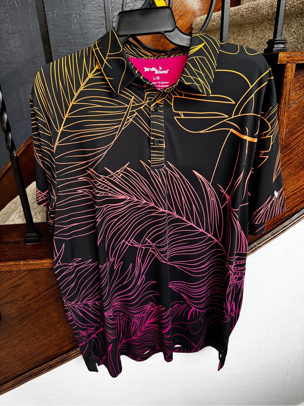 Birdie + Bound Men's Black Polo with Gradient Palm Print